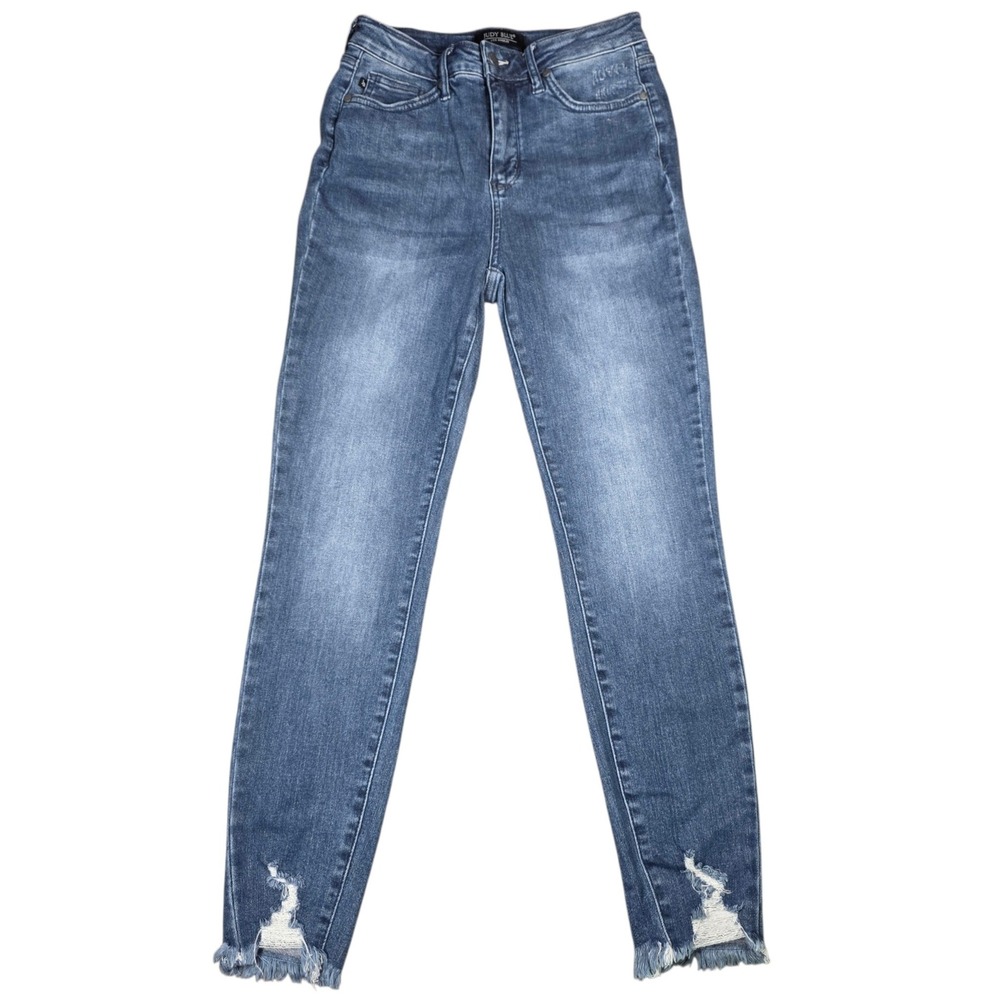Judy Blue‎ High Waist Skinny Jeans Medium Wash Distressed Raw Hem Size 5/27